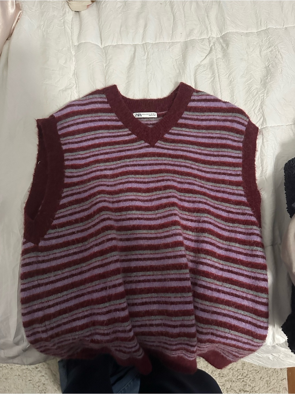 Zara Striped V-Neck Sweater Vest in Maroon & Lavender
